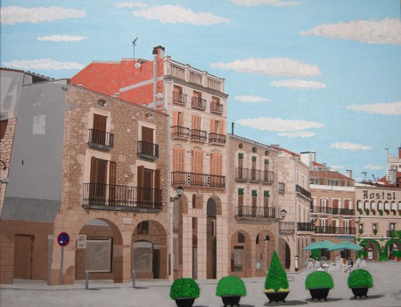 Plaza de la Constitución de Les Borges Blanques (LLeida) - pintura acrílica de 70x90 cms sobre lienzo - PVP 160 €